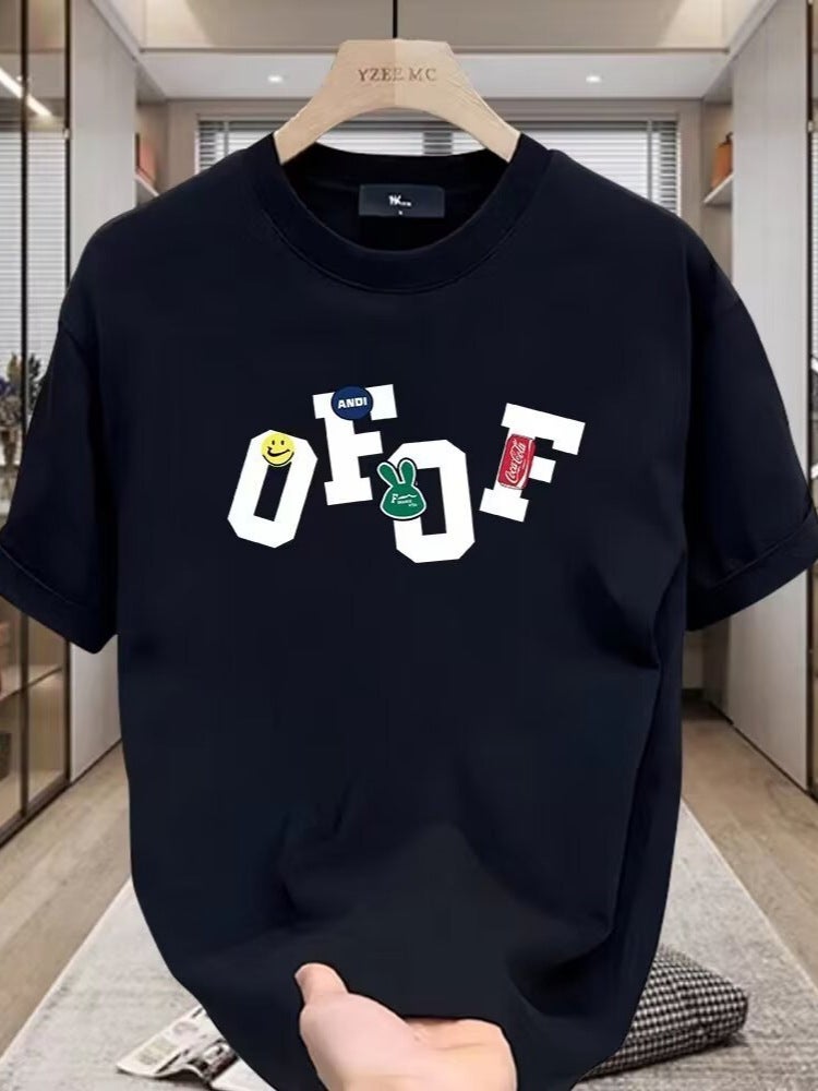 2024 Simple, Clean, Casual, Stylish, Fun Letter Short-Sleeve Men's Trendy Brand T-Shirt, Men's New Trendy Cartoon Anime - Image 2