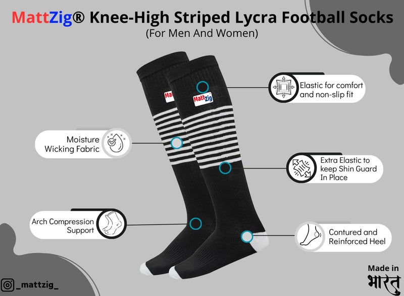 MATTZIG ® Club Football Kit (One Pair of Striped Knee High Socks + One Pair of Shin Guard + One Pair of Cotton Arm Sleeves + One Kit Bag) (Blue, Black) - Image 2