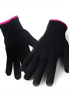 2 Heat Resistant Glove for Hair Styling, Curling Iron, Flat Iron and Curling Wand, Black, Pink Edge