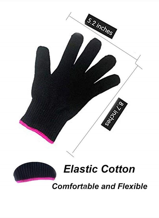 AFT90 - 2 Heat Resistant Glove for Hair Styling, Curling Iron, Flat Iron and Curling Wand, Black, Pink Edge - Image 1