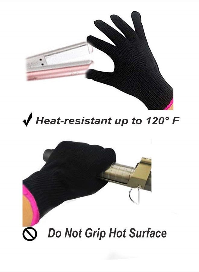 AFT90 - 2 Heat Resistant Glove for Hair Styling, Curling Iron, Flat Iron and Curling Wand, Black, Pink Edge - Image 1
