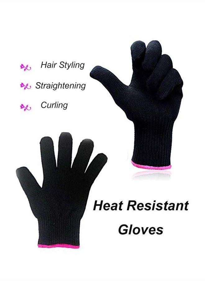 AFT90 - 2 Heat Resistant Glove for Hair Styling, Curling Iron, Flat Iron and Curling Wand, Black, Pink Edge - Image 1