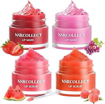 ANRCOLLECT Lip Sleeping Mask Set Overnight Treatment Lip Care Kits with Lip Scrub Sleeping Lip Balm Exfoliate Moisturize For Dry Chapped Cracked Lips Intense Hydration Lip Kits 4 Pack - Image 1