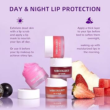 ANRCOLLECT Lip Sleeping Mask Set Overnight Treatment Lip Care Kits with Lip Scrub Sleeping Lip Balm Exfoliate Moisturize For Dry Chapped Cracked Lips Intense Hydration Lip Kits 4 Pack - Image 4