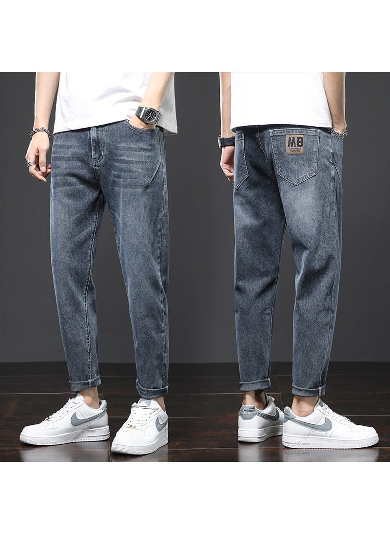 Generic - Summer Men Slim Fit Elastic Small Fashion Brand Trousers High-end Nine-point Pants Cotton Material Suitable Young Men Black pants - Image 1