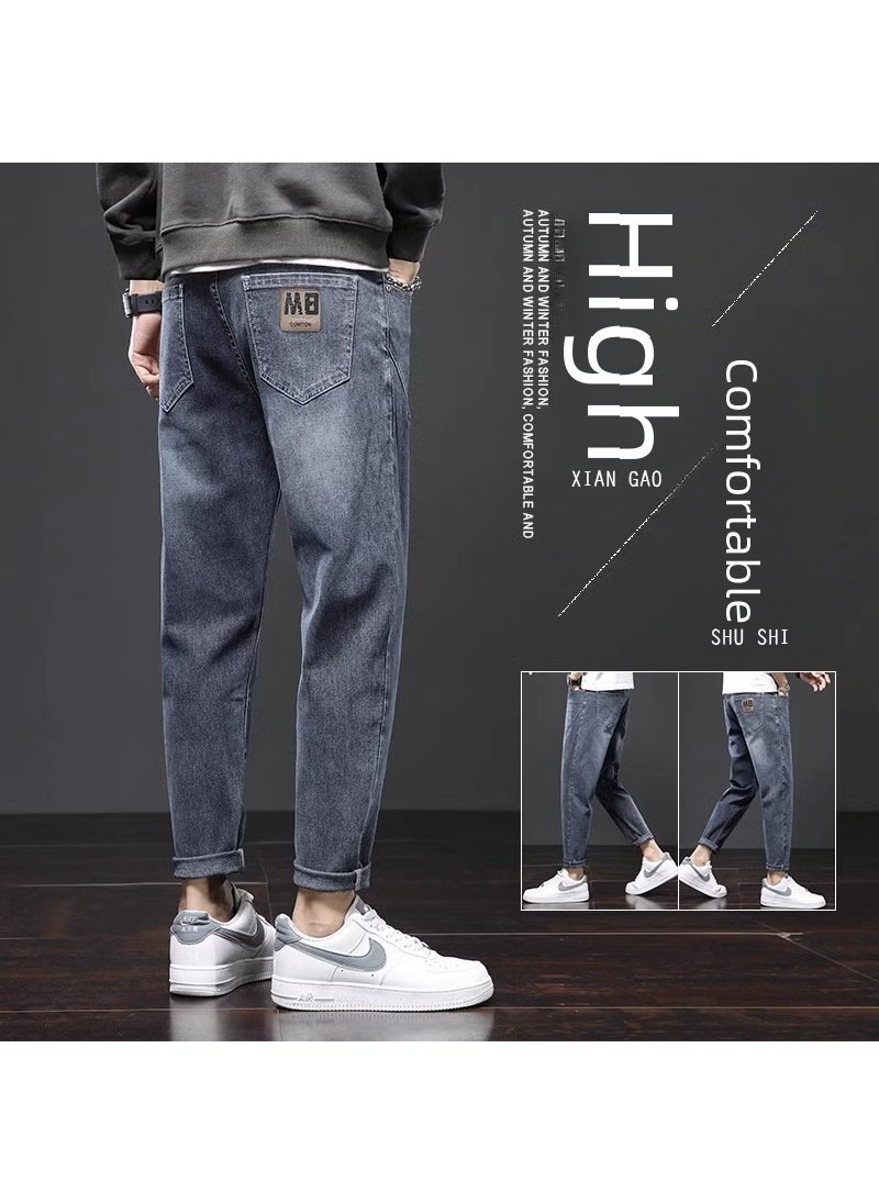 Generic - Summer Men Slim Fit Elastic Small Fashion Brand Trousers High-end Nine-point Pants Cotton Material Suitable Young Men Black pants - Image 1
