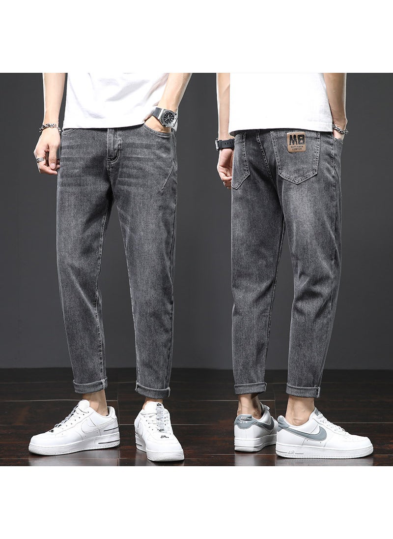 Generic - Summer Men Slim Fit Elastic Small Fashion Brand Trousers High-end Nine-point Pants Cotton Material Suitable Young Men Black pants - Image 1