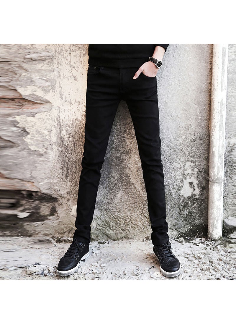 Generic - Summer Men Slim Fit Elastic Small Fashion Brand Trousers High-end Nine-point Pants Cotton Material Suitable Young Men Black pants - Image 1