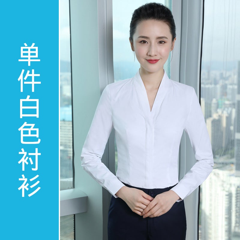 [flight attendant uniform] womens fashion hotel work vest front desk work clothes art school art examination professional suit Long Sleeve White Shirt