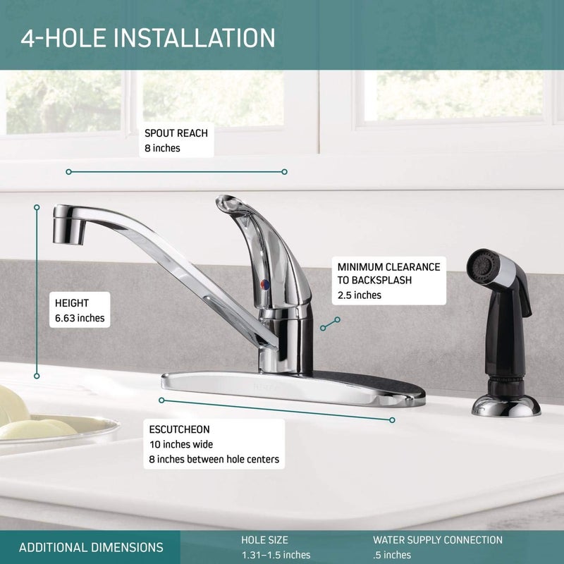 Peerless Single-Handle Kitchen Sink Faucet with Side Sprayer, Chrome P115LF - Image 3