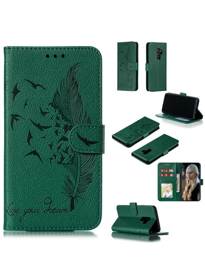 اس-توب جراب جلدي أفقي بتصميم ريشة من الليتشي مع محفظة وحامل وفتحات للبطاقات لهاتف Galaxy S9+ - Image 1