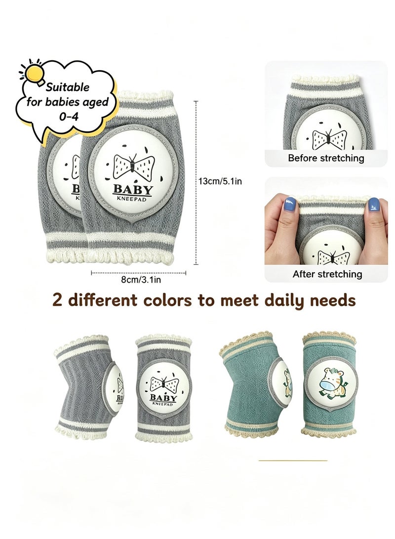 Gonice 2 Pairs Baby Knee Pads for Crawling,Toddlers Breathable Anti-Slip Protector Knee with Sponge Pad,Boys and Girls Elastic Crawling Knee Pads Cute Cartoon Pattern Knee Cover for Unisex Babies - Image 2