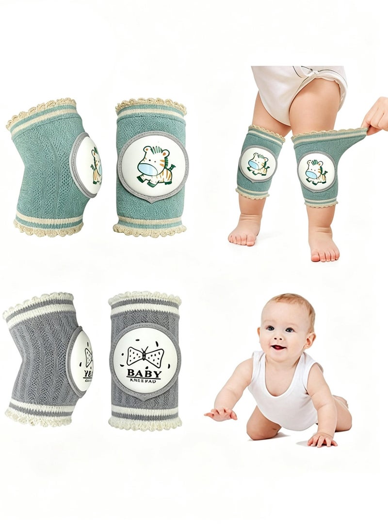 Gonice 2 Pairs Baby Knee Pads for Crawling,Toddlers Breathable Anti-Slip Protector Knee with Sponge Pad,Boys and Girls Elastic Crawling Knee Pads Cute Cartoon Pattern Knee Cover for Unisex Babies - Image 1