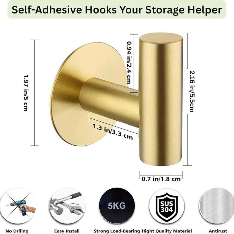 4 - Pack Gold Self Adhesive Towel Hooks - Heavy Duty Wall Hooks for Towels , Keys , Robes , and Clothes - Image 4