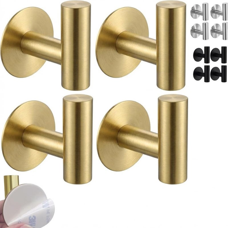 4 - Pack Gold Self Adhesive Towel Hooks - Heavy Duty Wall Hooks for Towels , Keys , Robes , and Clothes - Image 1