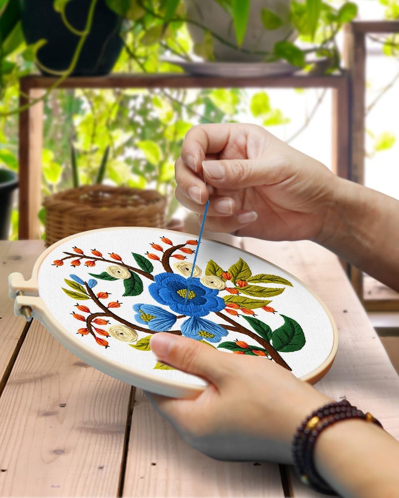 TINDTOP 3 Sets Embroidery Kit for Adults, Floral Embroidery Practice Kit for Beginners Include Embroidery Cloth Hoops Threads for Craft Lover Hand Stitch with Embroidery Skill Techniques - Image 4