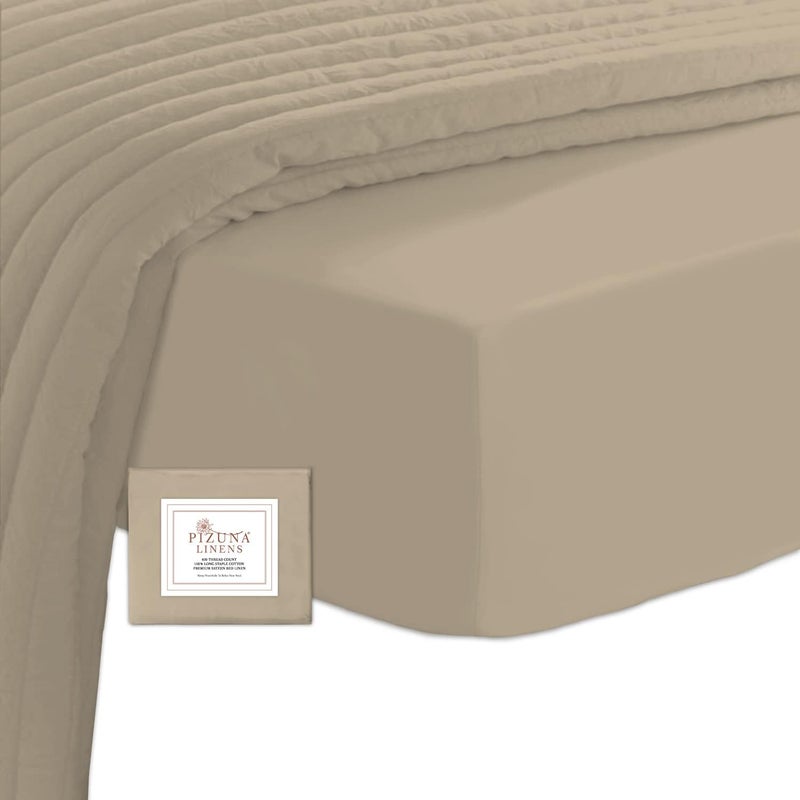 PIZUNA 100% Cotton King Size Fitted Bed Sheets 180x200 cm Simply Taupe, 400 Thread Count Long Staple Cotton Sateen Fitted Bed Sheet King with Deep Pocket Sheet Fits 40cm (Fitted Bed Sheet 1 PC) - Image 1