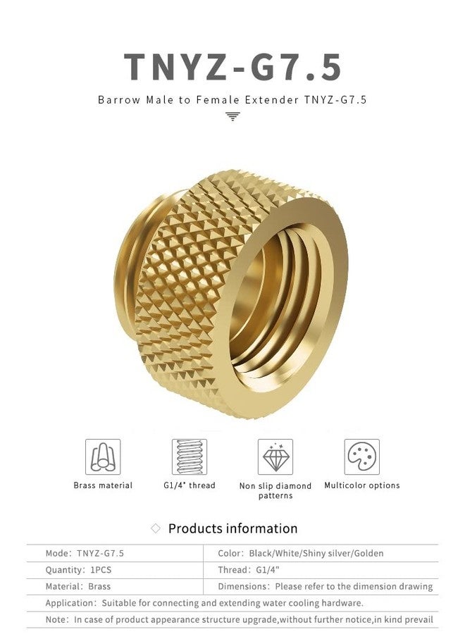 Barrow G1/4" Male to Female Extender Fitting, 7.5mm, Gold - Image 2