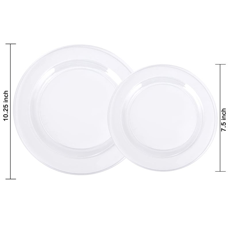 FLOWERCAT 100PCS Clear Plastic Plates - Heavy Duty Clear Disposable Plates for Fall Party/Wedding/Christmas - Include 10inch & 7inch Dinner/Dessert Plates for 50guests - Image 3