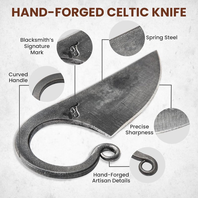 Toferner Celtic Pocket Knife, Hand Forged Knife with Black Leather Neck Case, Hardened Blade, Vintage, Antique Art Collecting, Original Gift Idea - Image 3