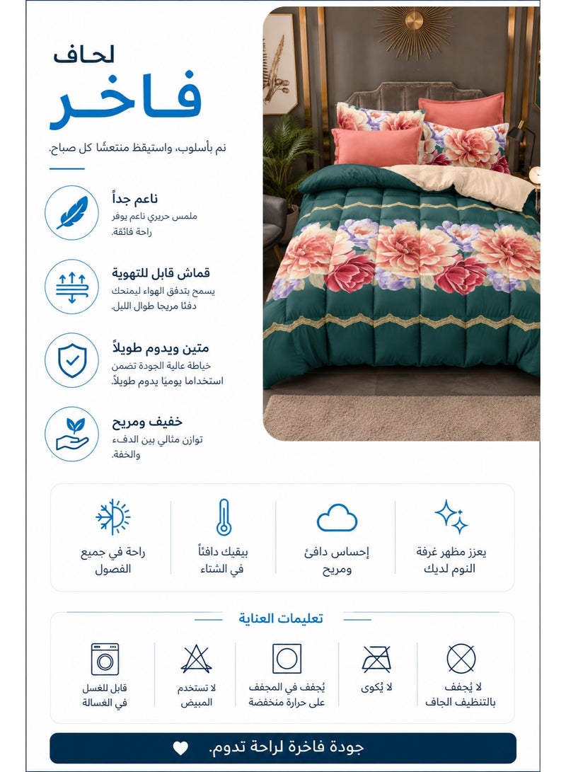 Royal Blossom Printed Comforter Set – Full 190x245 cm with Flat Bedsheet & Pillow Covers, Luxury Floral Bedding, All Season - Image 4