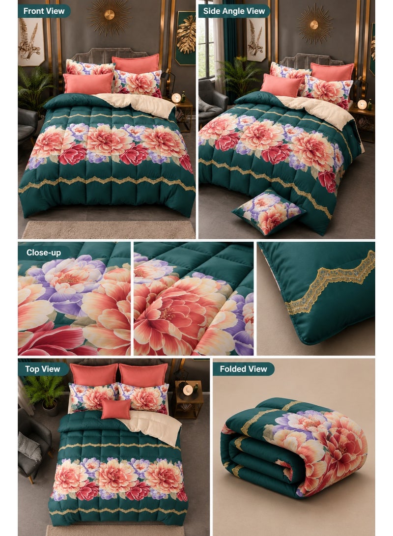 Royal Blossom Printed Comforter Set – Full 190x245 cm with Flat Bedsheet & Pillow Covers, Luxury Floral Bedding, All Season - Image 2