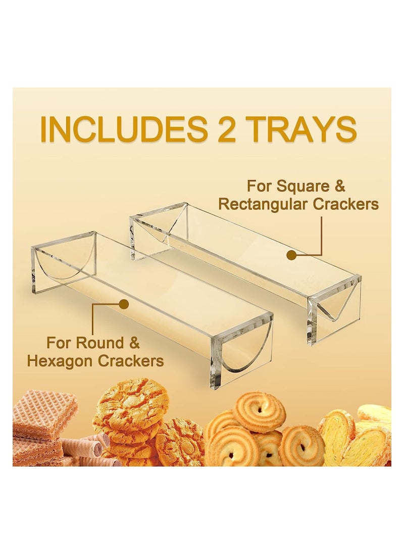 Y&D - Clear Cracker Serving Tray, Acrylic Dessert Table Display Transparent Macaron Rectangular Holder Biscuit Dish for Party Wedding Home Events, 2PCS - Image 1