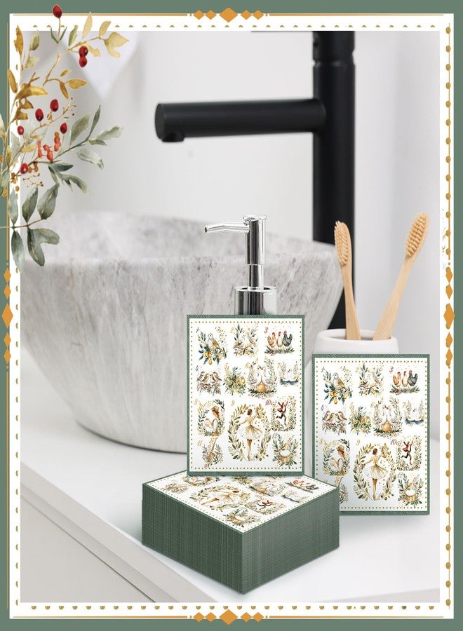 Mimorou 100 Pcs 12 Days of Christmas Napkins 2 Ply Decoupage Winter Holiday Cocktail Paper Napkin 10 x 10 Inch Partridge French Hens Gold Rings Disposable Hand Towel for Christmas Table Party Supplies(Green) - Image 3