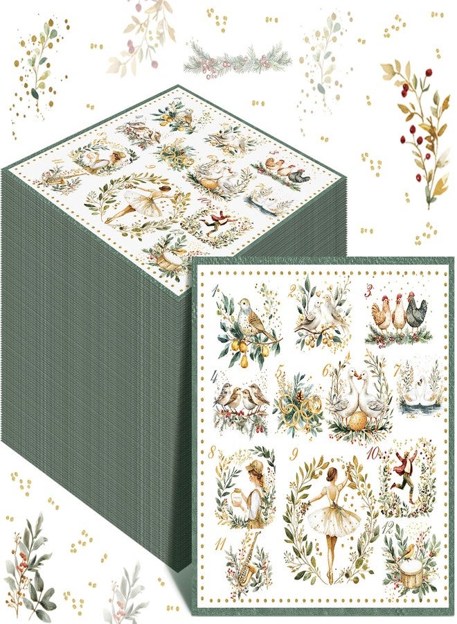 Mimorou 100 Pcs 12 Days of Christmas Napkins 2 Ply Decoupage Winter Holiday Cocktail Paper Napkin 10 x 10 Inch Partridge French Hens Gold Rings Disposable Hand Towel for Christmas Table Party Supplies(Green) - Image 1