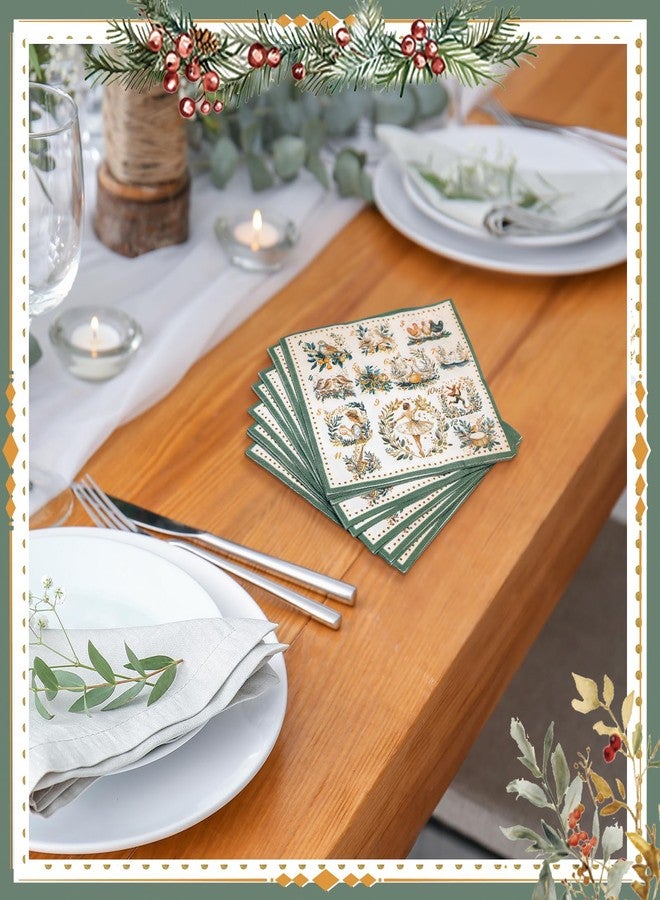Mimorou 100 Pcs 12 Days of Christmas Napkins 2 Ply Decoupage Winter Holiday Cocktail Paper Napkin 10 x 10 Inch Partridge French Hens Gold Rings Disposable Hand Towel for Christmas Table Party Supplies(Green) - Image 5