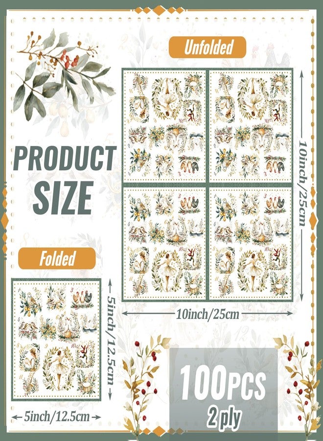 Mimorou 100 Pcs 12 Days of Christmas Napkins 2 Ply Decoupage Winter Holiday Cocktail Paper Napkin 10 x 10 Inch Partridge French Hens Gold Rings Disposable Hand Towel for Christmas Table Party Supplies(Green) - Image 2