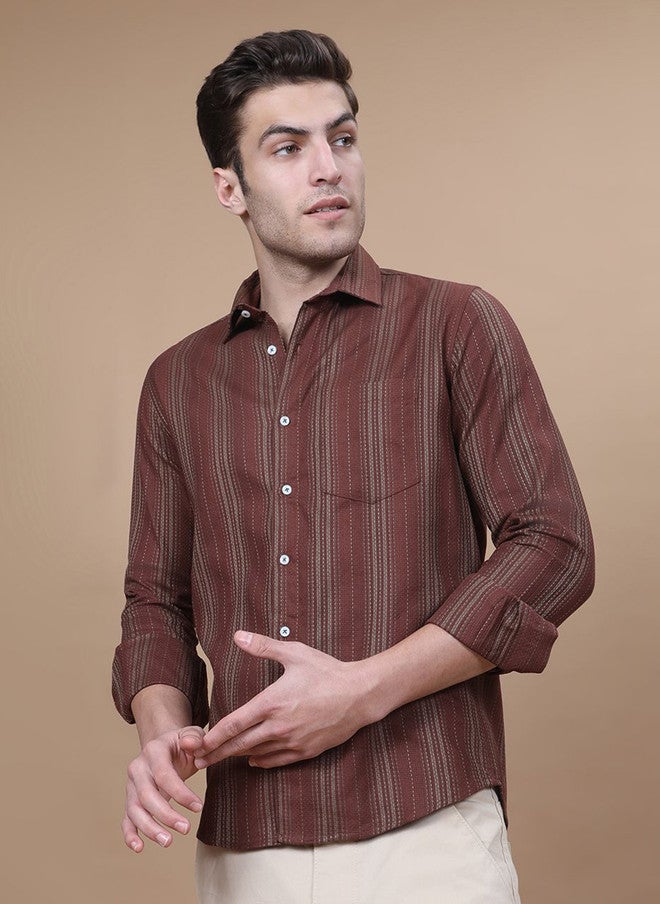 Hence Men Vertical Striped Spread Collar Cotton Casual Shirt - Image 4