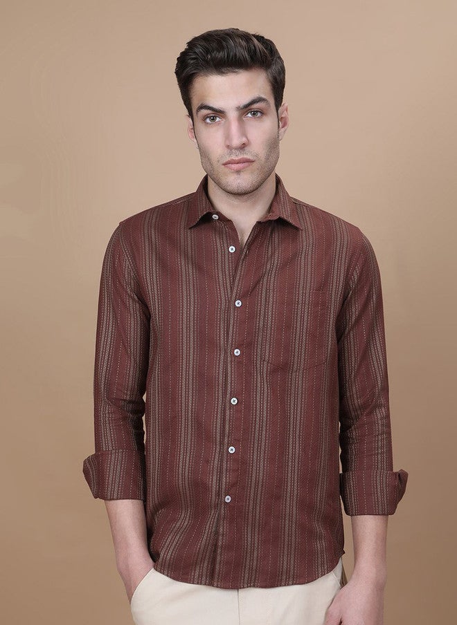 Hence Men Vertical Striped Spread Collar Cotton Casual Shirt - Image 1