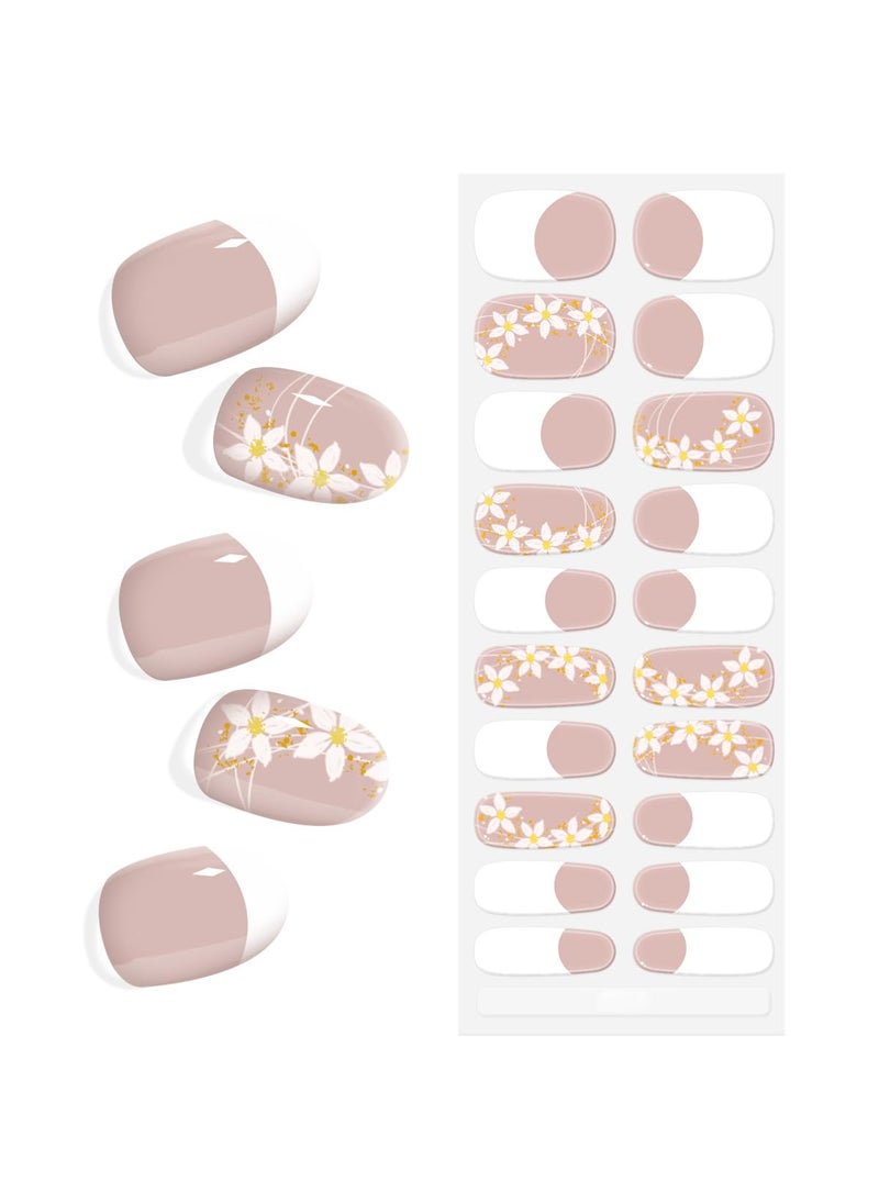 King Horse Semi Cured Gel Nail Stickers Salon-Quality Semicured Gel Nail Wraps Long Lasting Semi-Cured Gel Nail Strips for Women Manicure (Lupine White French M093) 