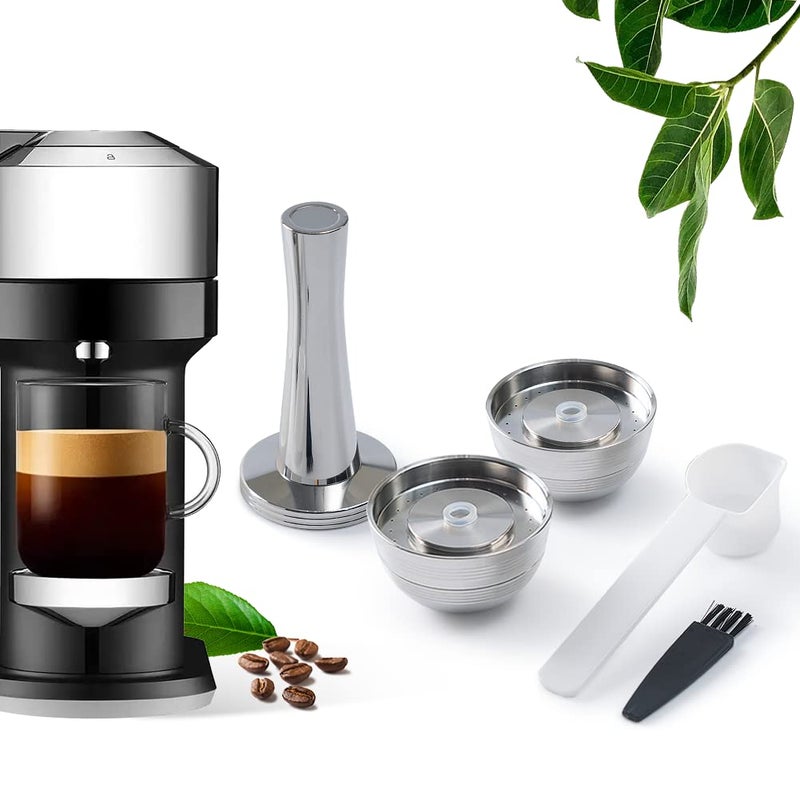 كبسولات BENFUCHEN Nes presso Vertuo النسخة المحدثة فقط لآلة تحضير القهوة Vertuo Next لصنع قهوة كريما 230 مل كبسولات قابلة لإعادة الاستخدام من الفولاذ المقاوم للصدأ لآلة Vertuo Next 2 كبسولات 1 مكبس