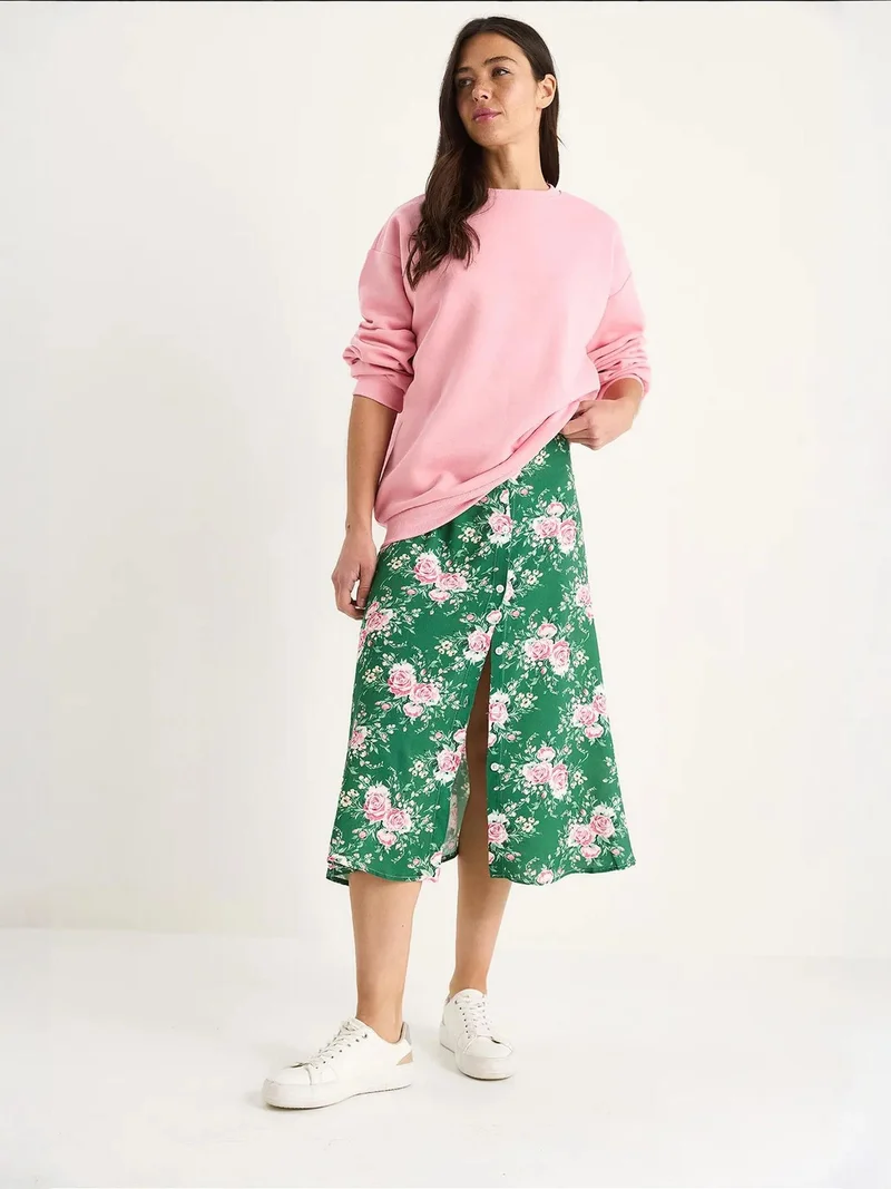 Bianco Lucci LUCCI Floral Midi Skirt with Button Closure