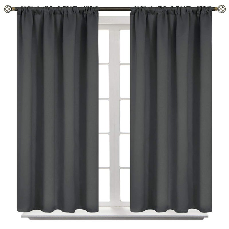 BGment Dark Grey Blackout Curtains for Bedroom 45 Inches Length - Short Thermal Insulated Drapes with Rod Pocket Privacy Room Darkening for Kitchen Bathroom Window, 42 x 45 Inch, 2 Panels - Image 1
