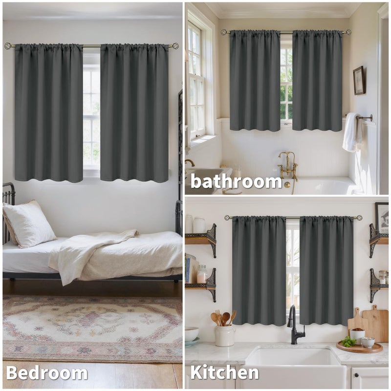 BGment Dark Grey Blackout Curtains for Bedroom 45 Inches Length - Short Thermal Insulated Drapes with Rod Pocket Privacy Room Darkening for Kitchen Bathroom Window, 42 x 45 Inch, 2 Panels - Image 2