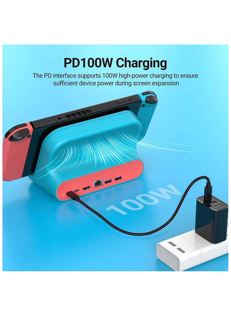 SYOSI TV Dock Station 6 in 1 Air-Cooled for Nintendo Switch/Switch OLED, Portable Charger Dock, Switch Dock with USB-C and HDMI Cable, 4K UHD Adapter, Compatible with iOS and Android - Image 3