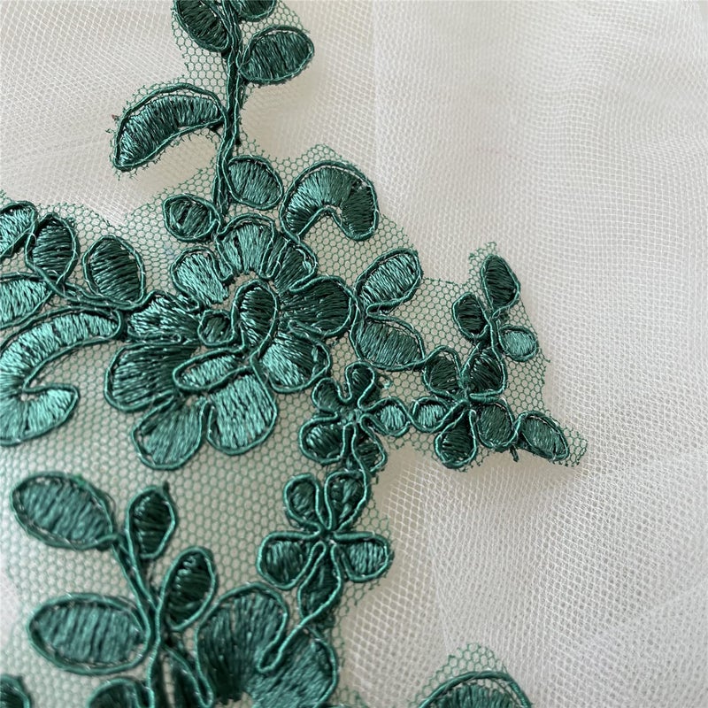 Microheal Lace Applique with Sequin Corded Flower Embroidery Lace Appliques Lace Motif Dress Patches for Craft Projects Mirror Pair (Emerald) - Image 3
