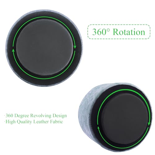 Hennaja Round Leather Art Supply Organizer,Remote Control Holder,360 Degree Spinning,Multi-Functional Pencil Holder,4 Compartments Desktop Stationary Organizer(1-Carved Light Blue) - Image 4