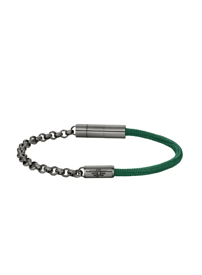 POLICE Kingpins Bracelet For Men Grey Plated Chain With Green CordPEAGB0005433