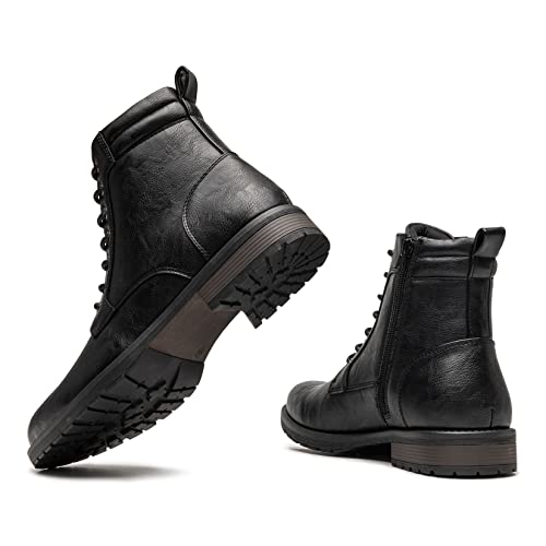 AMAPO Men's Casual Mid-Top Dress Boots, Ankle Motorcycle Combat Boots Lace-Up Side Zipper(A22716-BKL-41) - Image 2