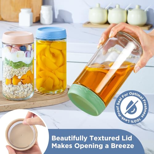 DRKIO 24 Oz Overnight Oats Containers with Lids - 4 Pack Glass Storage Jars with Airtight Lids Wide Mouth Mason Food Jars Great for Meal Prep Salad Chia Pudding Snacks Yogurt Sugar Spice Cereal - Image 3