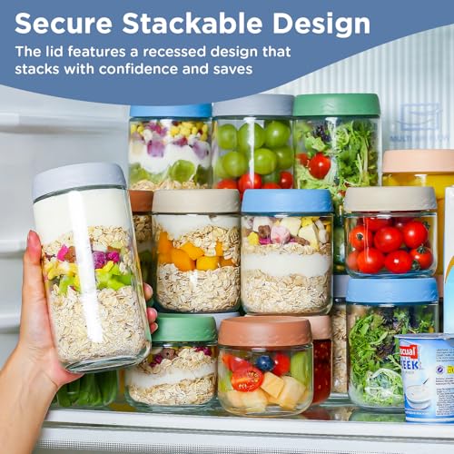 DRKIO 24 Oz Overnight Oats Containers with Lids - 4 Pack Glass Storage Jars with Airtight Lids Wide Mouth Mason Food Jars Great for Meal Prep Salad Chia Pudding Snacks Yogurt Sugar Spice Cereal - Image 4
