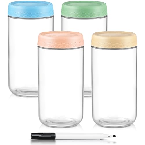 DRKIO 24 Oz Overnight Oats Containers with Lids - 4 Pack Glass Storage Jars with Airtight Lids Wide Mouth Mason Food Jars Great for Meal Prep Salad Chia Pudding Snacks Yogurt Sugar Spice Cereal - Image 1