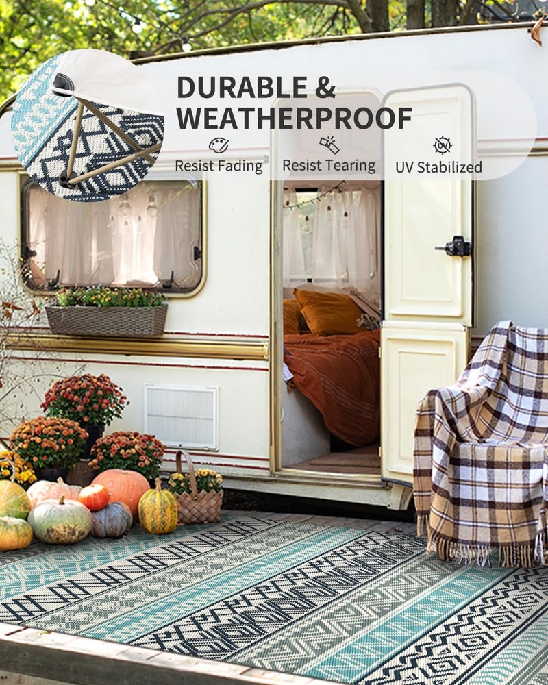 MontVoo Outdoor Rug Carpet Waterproof-Patio Rug Mat 6x9 Reversible RV Outdoor Camping Rugs Picnic Beach Mats Plastic Straw Outside Rugs for Balcony Porch Pool Deck Boho Patio Decor - Image 4