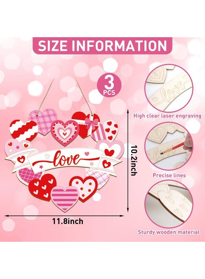 Sereliy Paintable Valentines Ornaments 3 Sets, Wooden Valentines Ornaments to Paint, Unfinished Love Signs Wreaths Wood Crafts for Painting, Wooden Cutouts DIY Wood Crafts for Kids Adults Door Decor (Love - Image 2