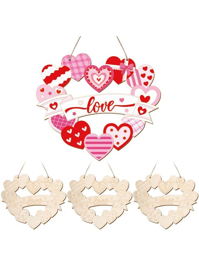Sereliy Paintable Valentines Ornaments 3 Sets, Wooden Valentines Ornaments to Paint, Unfinished Love Signs Wreaths Wood Crafts for Painting, Wooden Cutouts DIY Wood Crafts for Kids Adults Door Decor (Love - Image 1