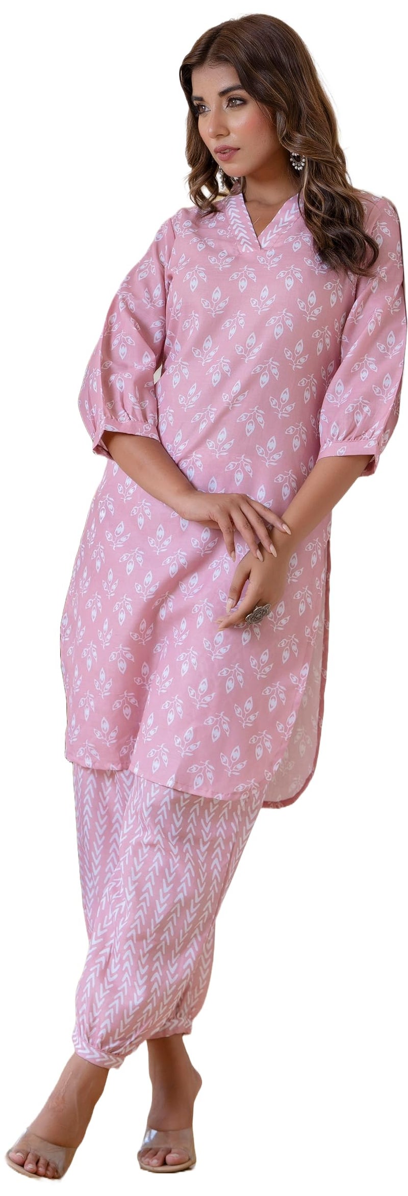 LookMark Women's Latest Printed Cotton Blend Straight Kurta and Afghani Pant Set Perfect for Casual and Office Wear (AZ-LM-P1-KS2070 Peach-XXL) - Image 1